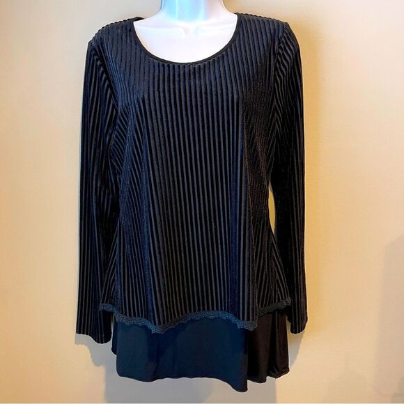 Boo Radley Australia Black Velvet Striped Long Sleeve Blouse Small - Picture 1 of 9